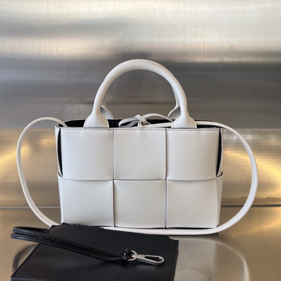 Micro Candy Arco Intreccio Leather Tote Bag White/Black